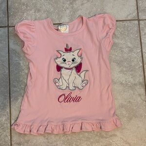 Pink Short-Sleeve Kids Tee with Embroidered Cat and Name Detail